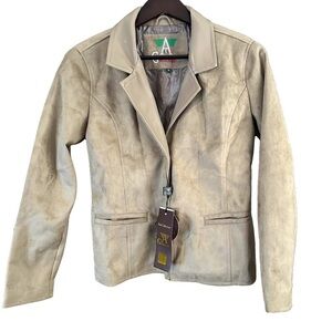 A G Milano Women’s Tan Brown Suede Jacket Sz Medium Button Pockets Academia NWT